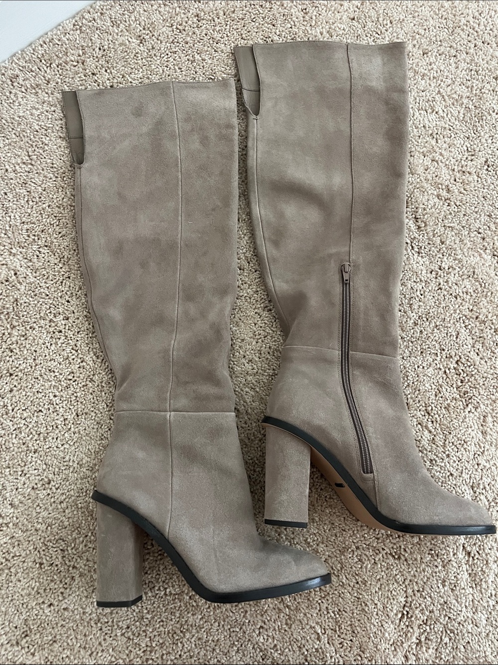 Gianni Bini Taupe Suede Over-the-Knee Block Heel Boots - Picture 2 of 3